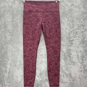 Athleta Leggings Womens Large Red Textured Tight Knit High Rise 26 Inch Inseam